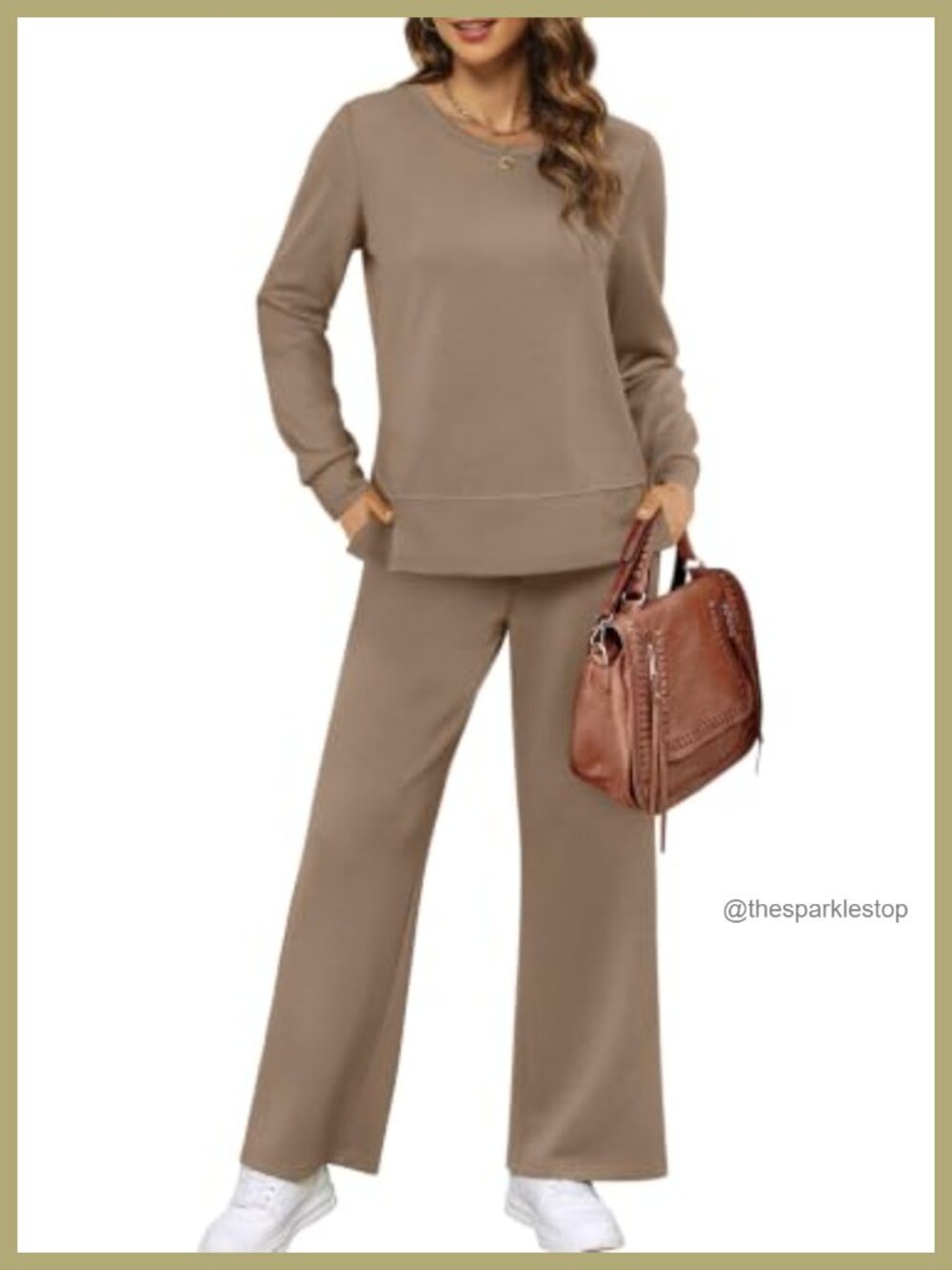 XIEERDUO Women's 2 Piece Lounge Set Long Sleeve Top Wide Leg Pants